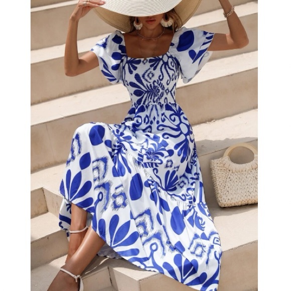 Boho floral print ruffle hem maxi dress - Picture 1 of 9